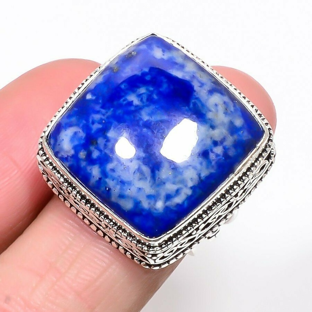 Lazulite Gemstone Vintage Style Ring. Size 6.5